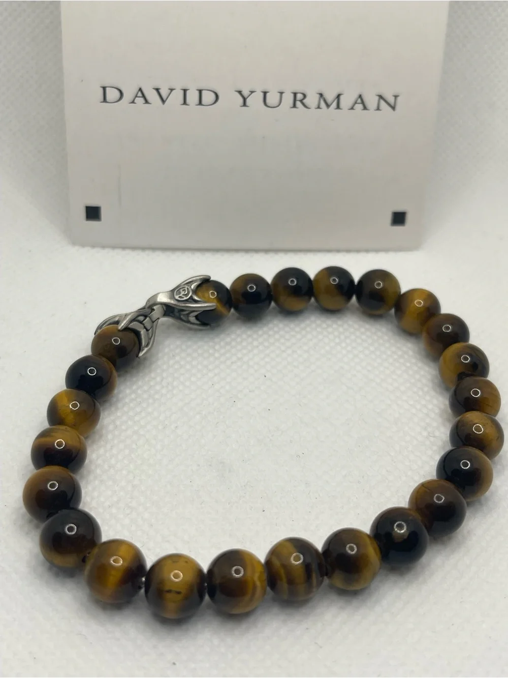 David Yurman Tiger's Eye Bead Bracelet with Sterling 8.5”